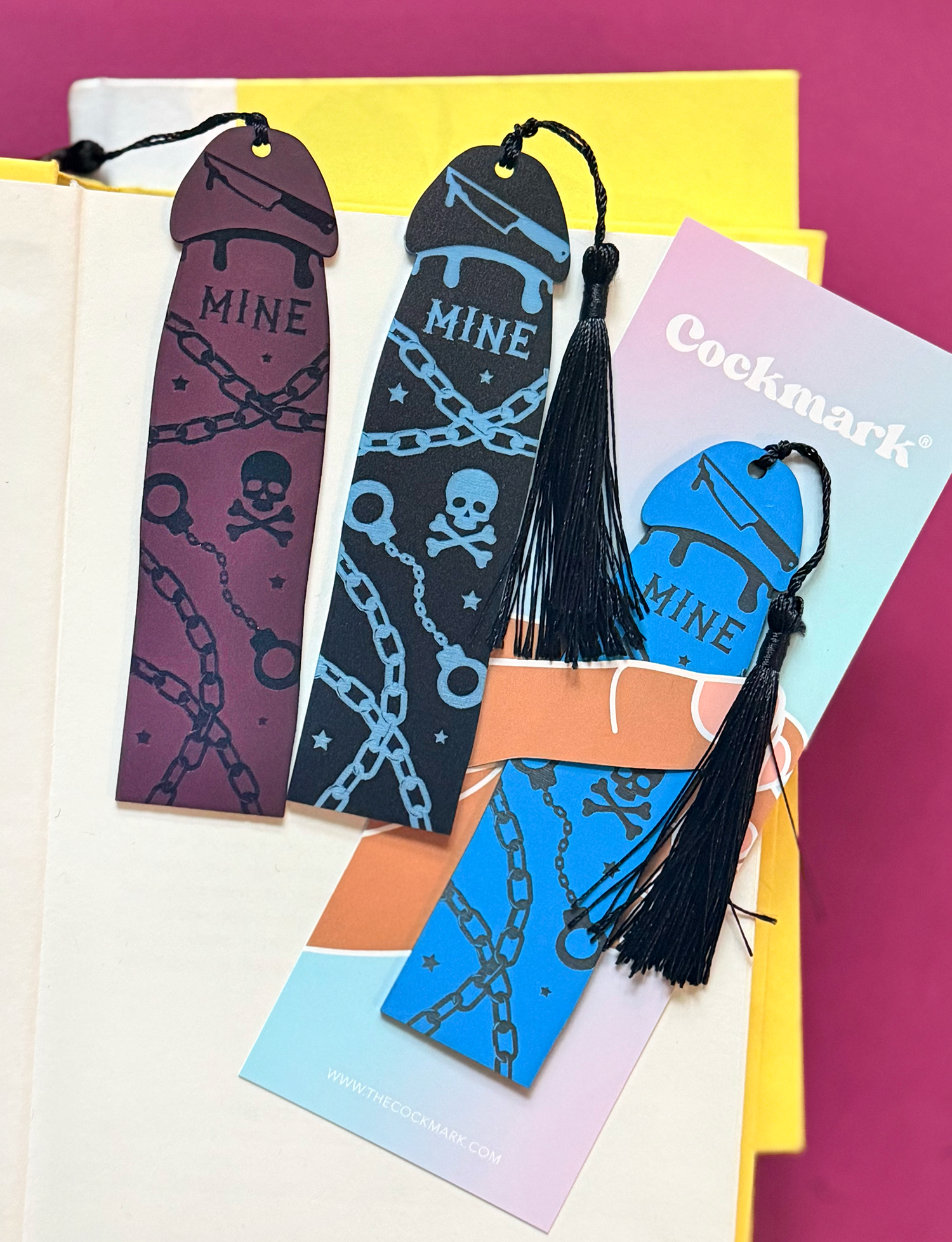 Dark Romance Cockmark Bookmark: Black/Engraved Blue Acylic